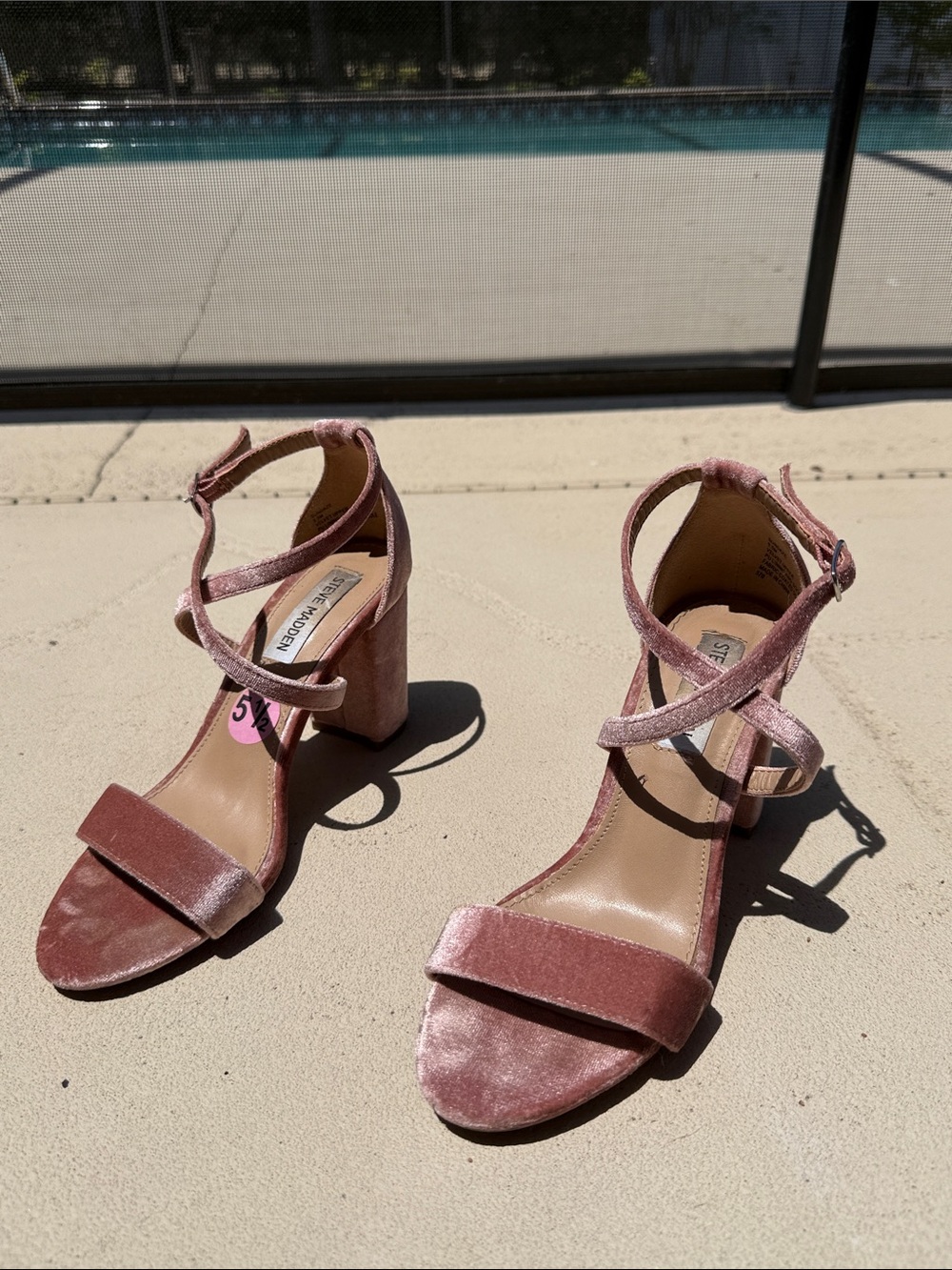 Steve Madden Pink Velvet Strappy Block Heel